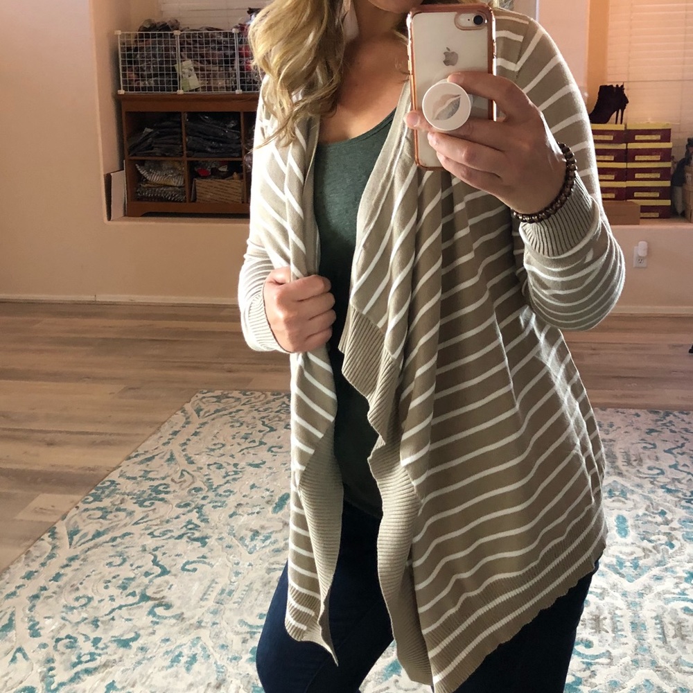 Navy Striped Open Front Cardigan - Picture 4 of 4